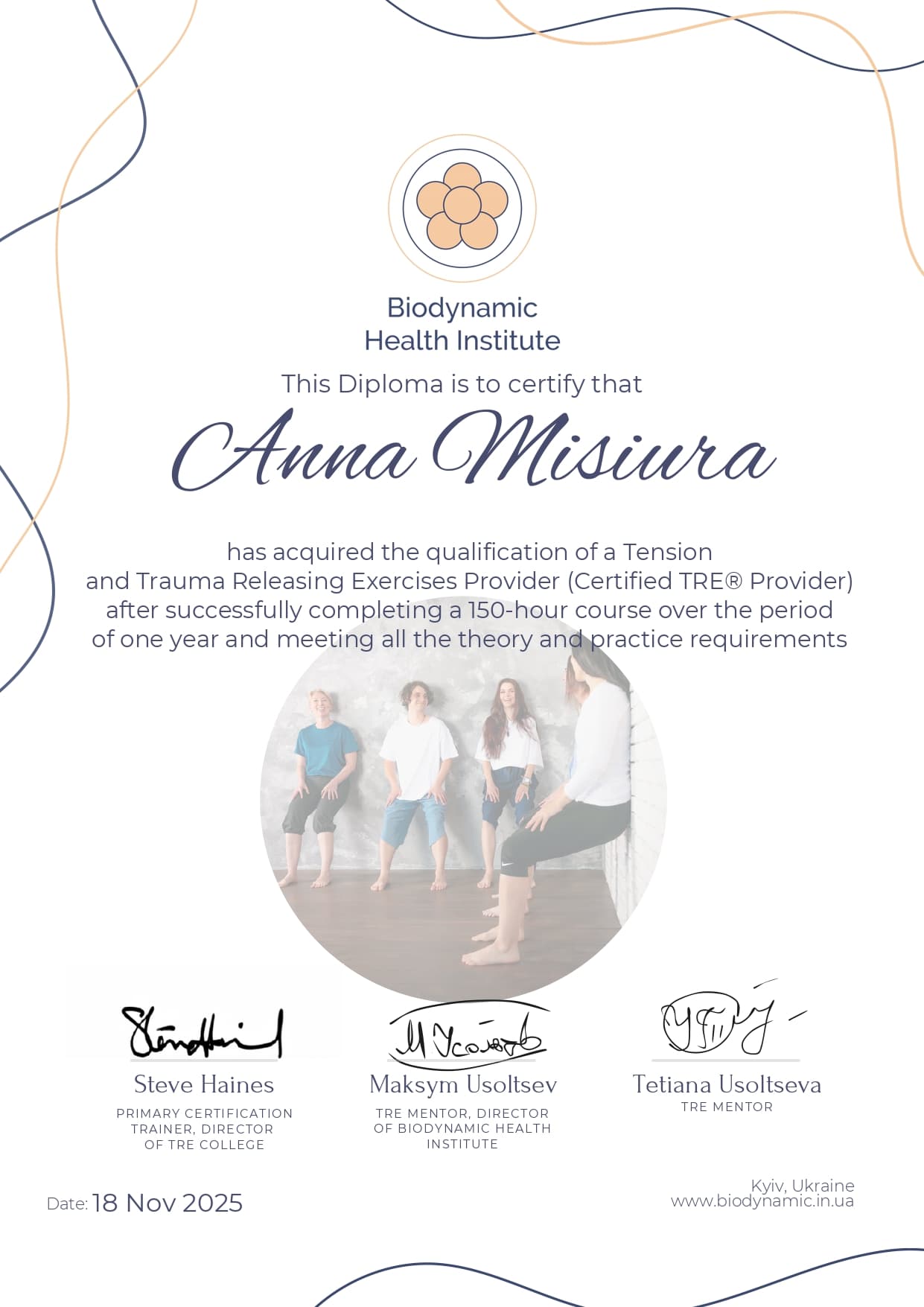 Biodynamic Health Institute Certificate